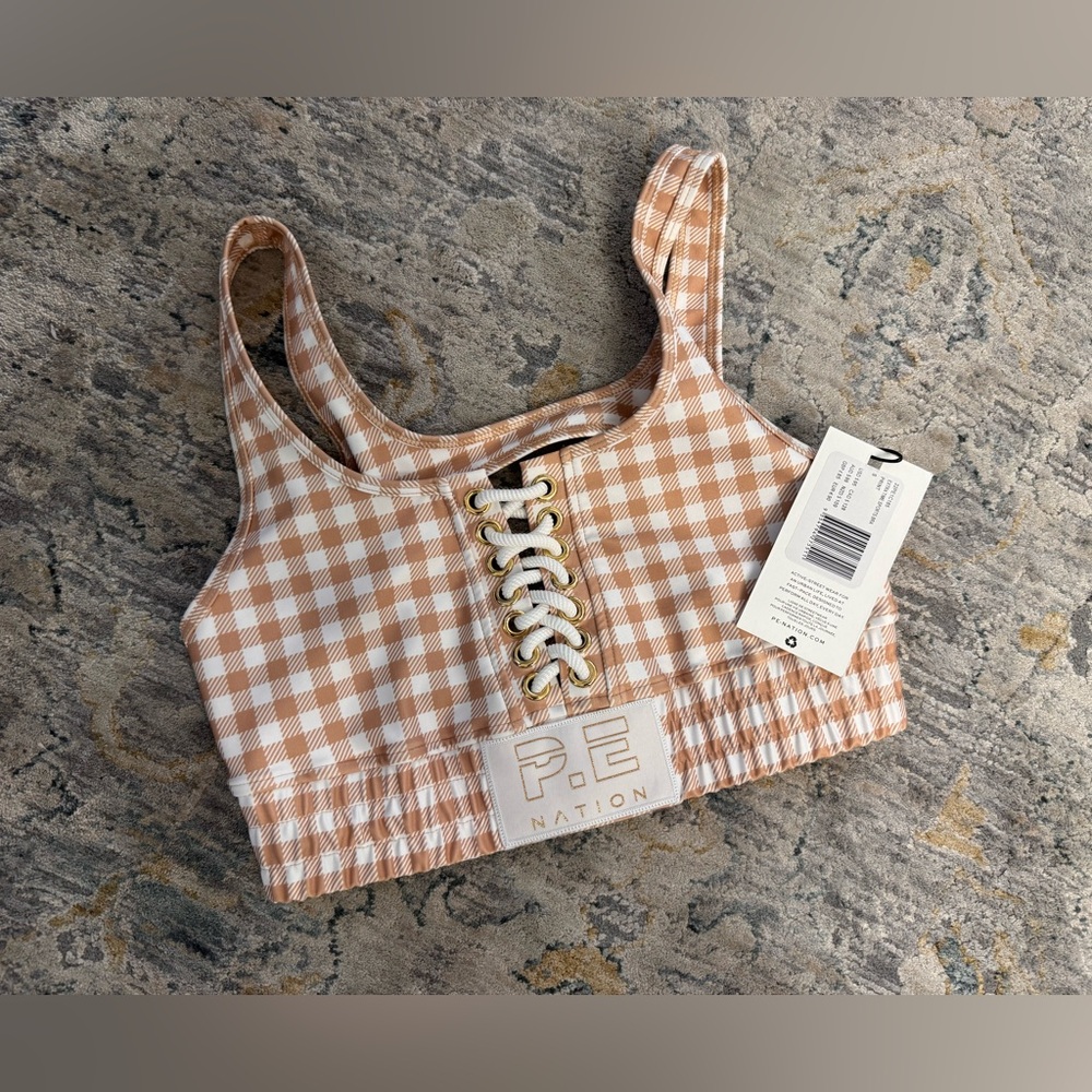 P.E Nation Beige Checkered Crop Top BNWT size S - Picture 3 of 4